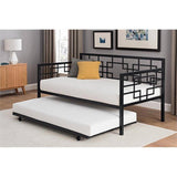 Black Metal Daybed Frame with Twin Pull-Out Trundle Bed