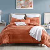 Full/Queen 5-Piece 100-Percent Cotton Clip Dot Comforter Set in Brick Orange
