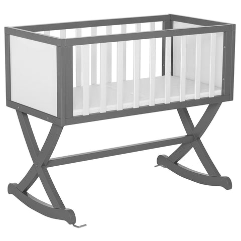 Solid Wood Rocking Baby Glider Cradle with Crib Mattress in Grey White Finish