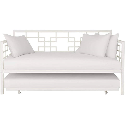 Contemporary White Metal Daybed Frame with Twin Pull-Out Trundle Bed