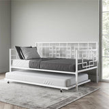 Contemporary White Metal Daybed Frame with Twin Pull-Out Trundle Bed