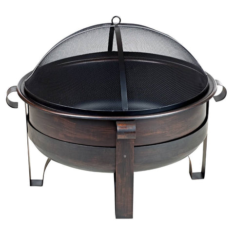Heavy Duty 34-inch Fire Pit Deep Steel Cauldron with Screen and Stand
