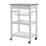 White Stainless Steel Top Kitchen Cart with Drawer and Storage Shelves