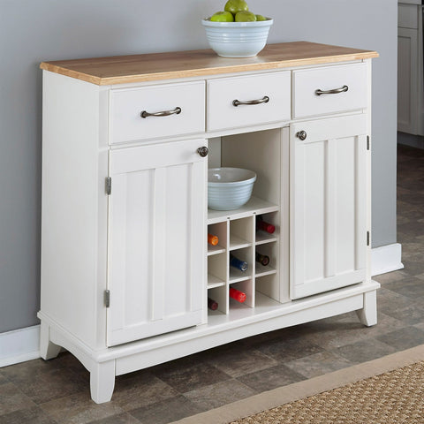 Natural Wood Top Kitchen Island Sideboard Cabinet Wine Rack in White