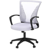 White Modern Mid-Back Office Desk Chair Ergonomic Mesh with Armrest on Wheels