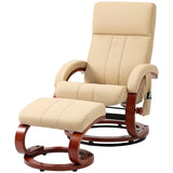 Adjustable Beige Faux Leather Electric Remote Massage Recliner Chair w/ Ottoman