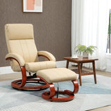 Adjustable Beige Faux Leather Electric Remote Massage Recliner Chair w/ Ottoman