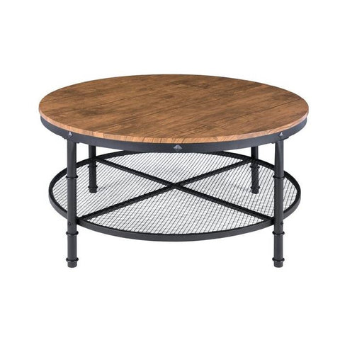 FarmHome Industrial Wood Steel Coffee Table 2-Tier Round with Storage Shelves
