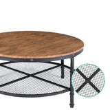 FarmHome Industrial Wood Steel Coffee Table 2-Tier Round with Storage Shelves