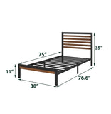 Twin Metal Platform Bed Frame with Bamboo Wood Slatted Headboard and Footboard