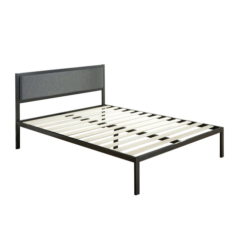 King size Metal Platform Bed Frame with Wood Slats and Upholstered Headboard