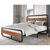 King size Heavy Duty Industrial Modern Metal Wood Platform Bed Frame with Headboard