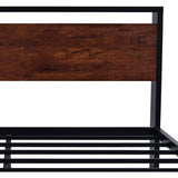 King Metal Platform Bed Frame with Mahogany Wood Panel Headboard Footboard