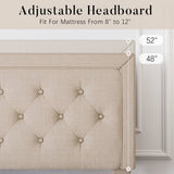 King Adjustable Height Platform Bed Frame with Beige Upholstered Headboard