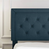 King Adjustable Height Platform Bed Frame with Blue Upholstered Headboard