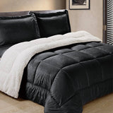 King Size 3 Piece Ultra Soft Sherpa Wrinkle Resistant Comforter Set in Black