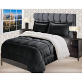 King Size 3 Piece Ultra Soft Sherpa Wrinkle Resistant Comforter Set in Black