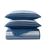 King Size Coastal Blue Stripe Reversible Cotton Quilt Set