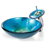 Round Blue Tempered Glass Vessel Bathroom Sink