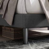 King Size Dark Grey Linen Upholstered Platform Bed with Button-Tufted Headboard