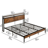 King Size Industrial Platform Bed Frame with Storage Headboard and Power Outlets
