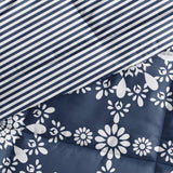 King size 3-Piece Navy Blue White Reversible Floral Striped Comforter Set
