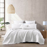 King White Farmhouse Microfiber Diamond Quilted Bedspread Set with Frayed Edges