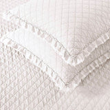 King White Farmhouse Microfiber Diamond Quilted Bedspread Set with Frayed Edges