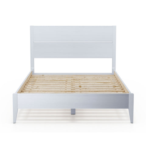 King Size Rustic White Mid Century Slatted Platform Bed