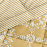 King Size 3 Piece Yellow Reversible Daisy Medallion Stripped Comforter Set