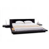 King Modern Japanese Style Platform Bed with Headboard and 2 Nightstands in Espresso