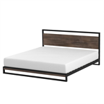 King size Modern Metal Wood Platform Bed Frame with Headboard in Gray