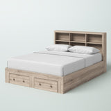 King Size Rustic Oak FarmHouse Low Profile 2 Drawer Storage Platform Bed