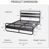 King Heavy Duty Round Metal Frame Platform Bed with Black Wood Panel Headboard