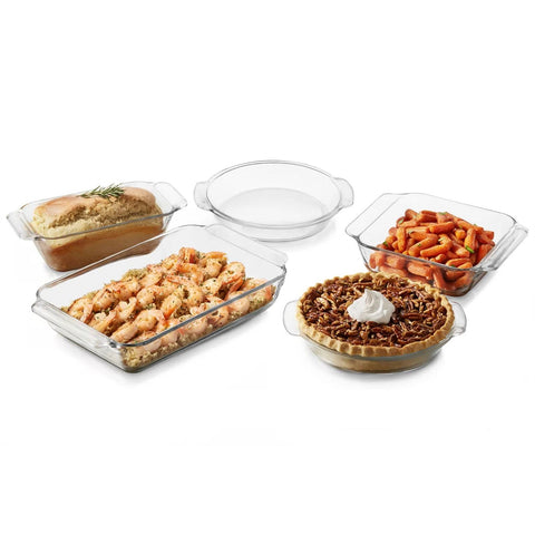 Glass 5-Piece Bakeware Oven Safe Casserole Baking Dish Set - Dishwasher Safe