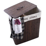 Folding 2-Bin Brown Bamboo Laundry Hamper with Handles