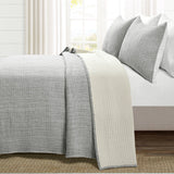 King Size 3-Piece Reversible Cotton Yarn Woven Coverlet Set in Grey Cream
