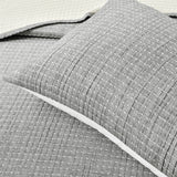 King Size 3-Piece Reversible Cotton Yarn Woven Coverlet Set in Grey Cream