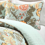 3 Piece FarmHouse Teal Floral Cotton Reversible Quilt Set, King