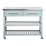 Light Gray Rolling Kitchen Island 2 Drawers Storage with Stainless Steel Top