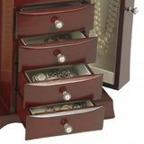 4-Drawer Jewelry Box in Cherry / Mahogany Wood Finish