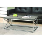 Modern Coffee Table with Chrome Metal Frame and Dark Taupe Wood Top