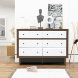 Modern Walnut White 6 Drawer Wood Dresser