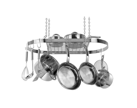 Modern Ceiling Mounted Stainless Steel Oval Hanging Pot Rack