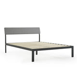 King Size Grey Soft Fabric Metal Headboard Platform Bed Wooden Slats