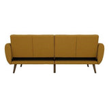 Mustard Linen Upholstered Futon Sofa Bed with Mid-Century Style Wooden Legs