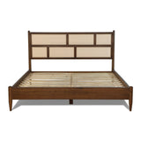King Size Hardwood Platform Bed Frame with Cane Paneling Headboard in Walnut