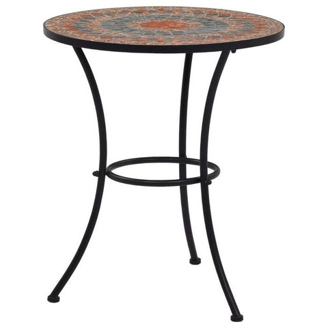 Round Outdoor Patio Bistro Table Grey/Orange Mosaic Tiles and Metal Frame
