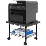 Multipurpose Black Metal 2-Tier Mobile Under Desk Printer Stand Cart w/ Casters