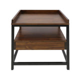 Modern Solid Wood 1-Drawer End Table Nightstand in Mocha Brown and Black Finish